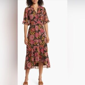 Maggy London Floral Faux Wrap Midi Dress Sz 18W (2x) NWOT